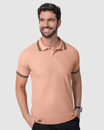 Camiseta tipo polo con cuello y mangas tejidas#color_958-rosado