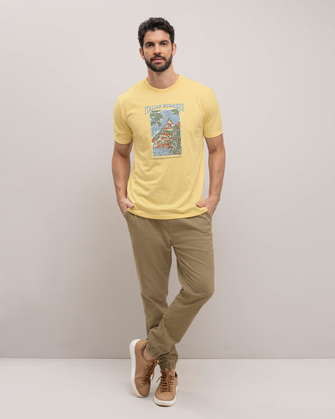 Camiseta manga corta con estampado localizado y cuello redondo#color_128-amarillo-medio