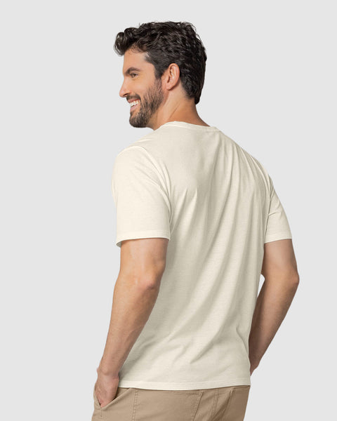 Camiseta manga corta con estampado localizado y cuello redondo#color_165-marfil-estampado