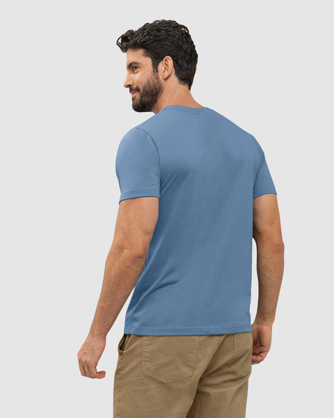Camiseta manga corta con estampado localizado y cuello redondo#color_408-azul-medio