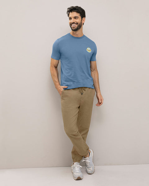 Camiseta manga corta con estampado localizado y cuello redondo#color_408-azul-medio