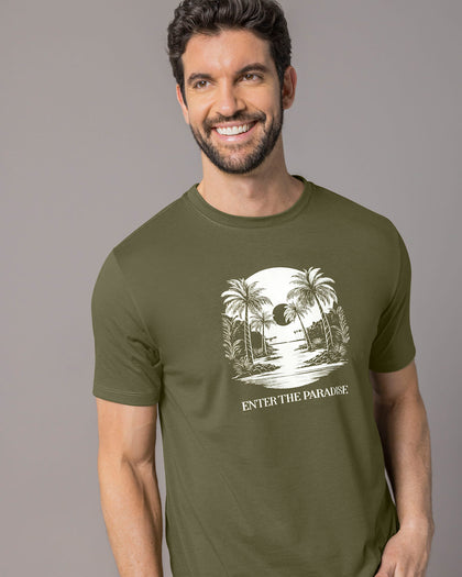 Camiseta manga corta con estampado localizado y cuello redondo#color_a91-verde-militar