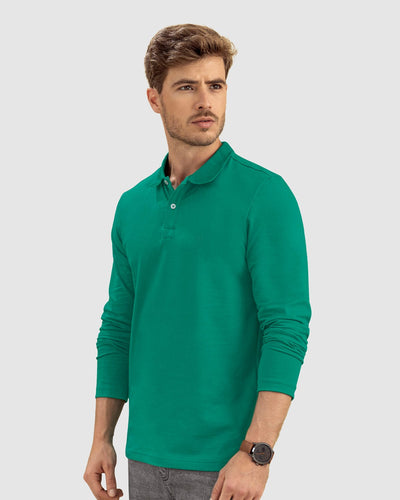 Camiseta tipo polo manga larga con bordado en frente#color_198-verde