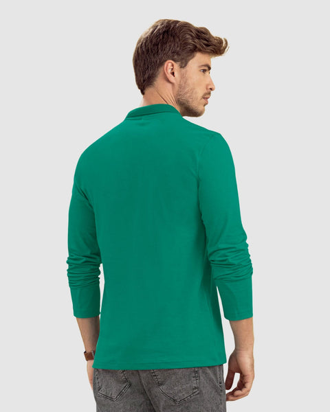 Camiseta tipo polo manga larga con bordado en frente#color_198-verde