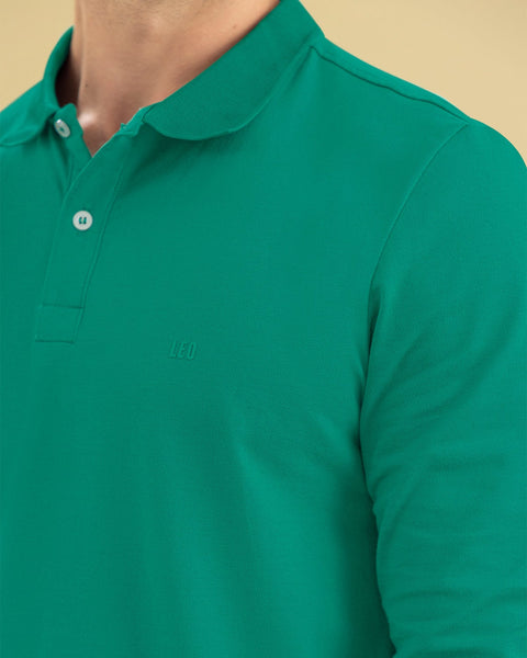 Camiseta tipo polo manga larga con bordado en frente#color_198-verde