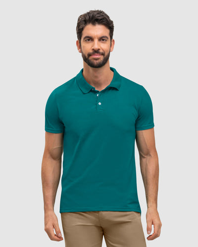 Camiseta tipo polo con perilla funcional con puños y cuello tejido#color_063-verde-azul