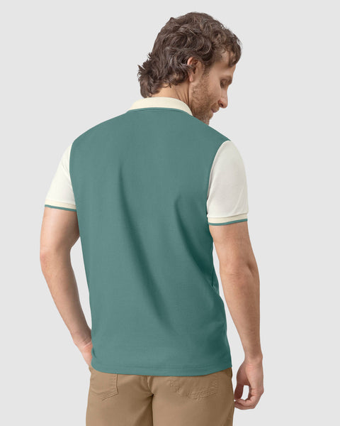 Camiseta tipo polo bloque de color#color_254-marfil-verde-azul