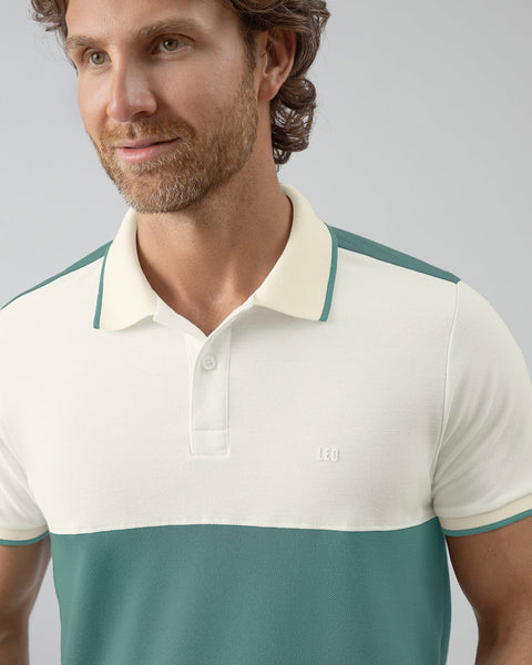 Camiseta tipo polo bloque de color#color_254-marfil-verde-azul