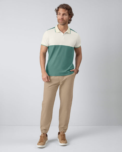 Camiseta tipo polo bloque de color#color_254-marfil-verde-azul