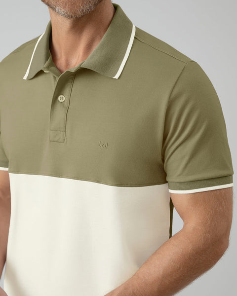 Camiseta tipo polo bloque de color#color_395-verde-marfil