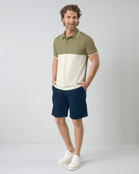 Camiseta tipo polo bloque de color#color_395-verde-marfil