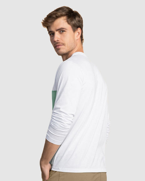 Camiseta manga larga bloque de color para hombre#color_601-verde-blanco