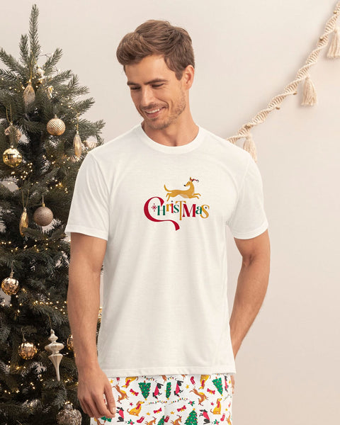 Camiseta manga corta de pijama navidad para hombre#color_395-marfil-navidad