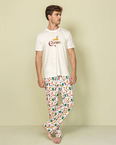 Camiseta manga corta de pijama navidad para hombre#color_395-marfil-navidad