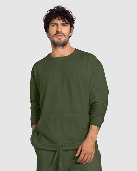 Sudadera manga larga con bolsillo funcional frontal#color_603-verde-oscuro