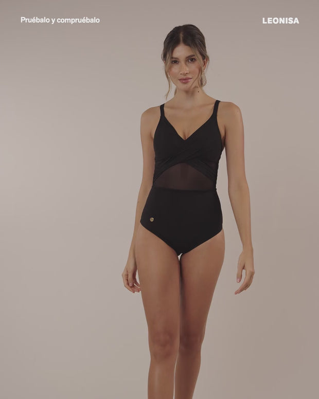 Traje de baño entero compresión suave de abdomen elaborado con nylon reciclado