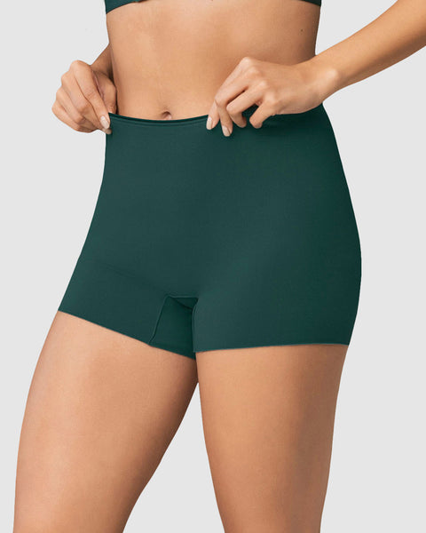 Panty tipo short eco amigable elaborado con botellas PET recicladas#color_171-verde-oscuro