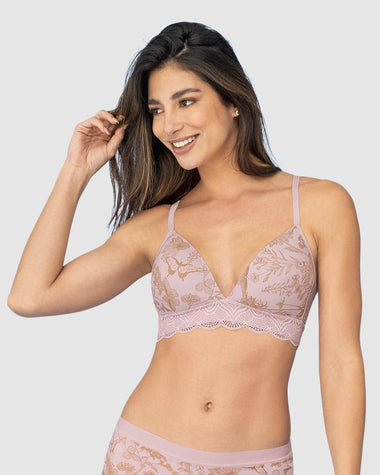 Brasier ultracómodo con encaje en la base y espalda Comfy Bra#color_814-rosa-estampado