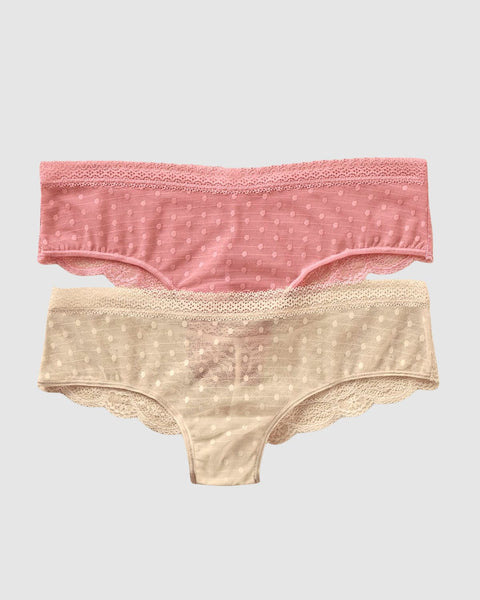 Paquete x2 panties cacheteros en encaje y tul#color_s37-marfil-rosado