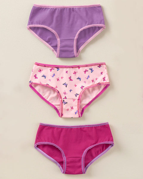 Paquete x3 panties clásicos en algodón suave para niña#color_s24-mariposas-rosa-oscuro-lila