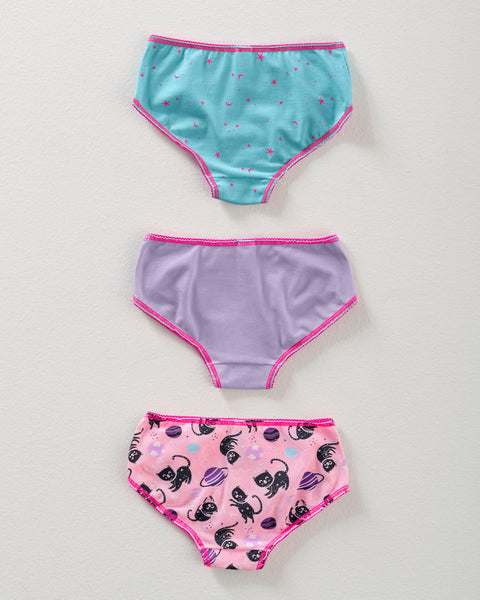 Paquete x 3 panties clásicos en algodón suave para niña#color_s27-gatos-morado-azul