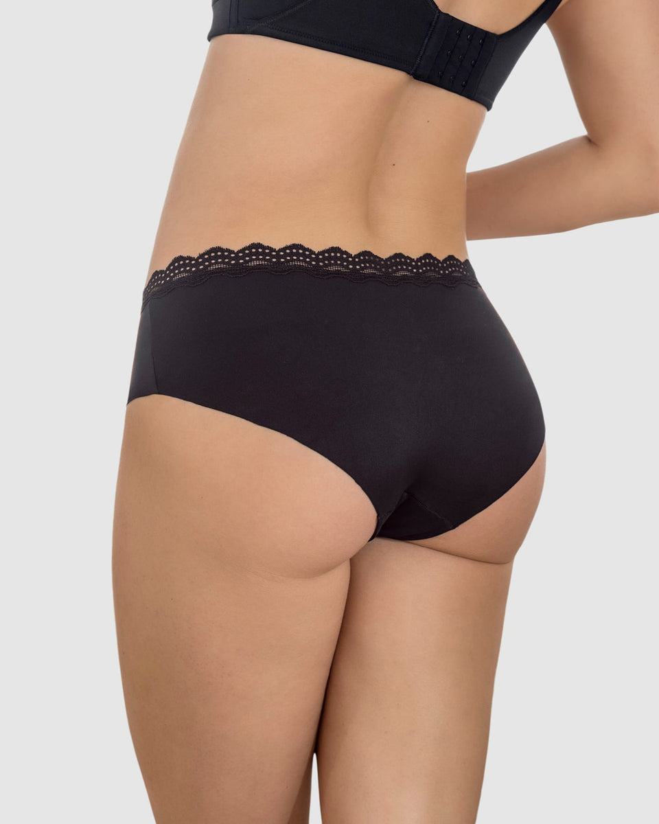 Panty hípster con encaje en cintura tiro medio